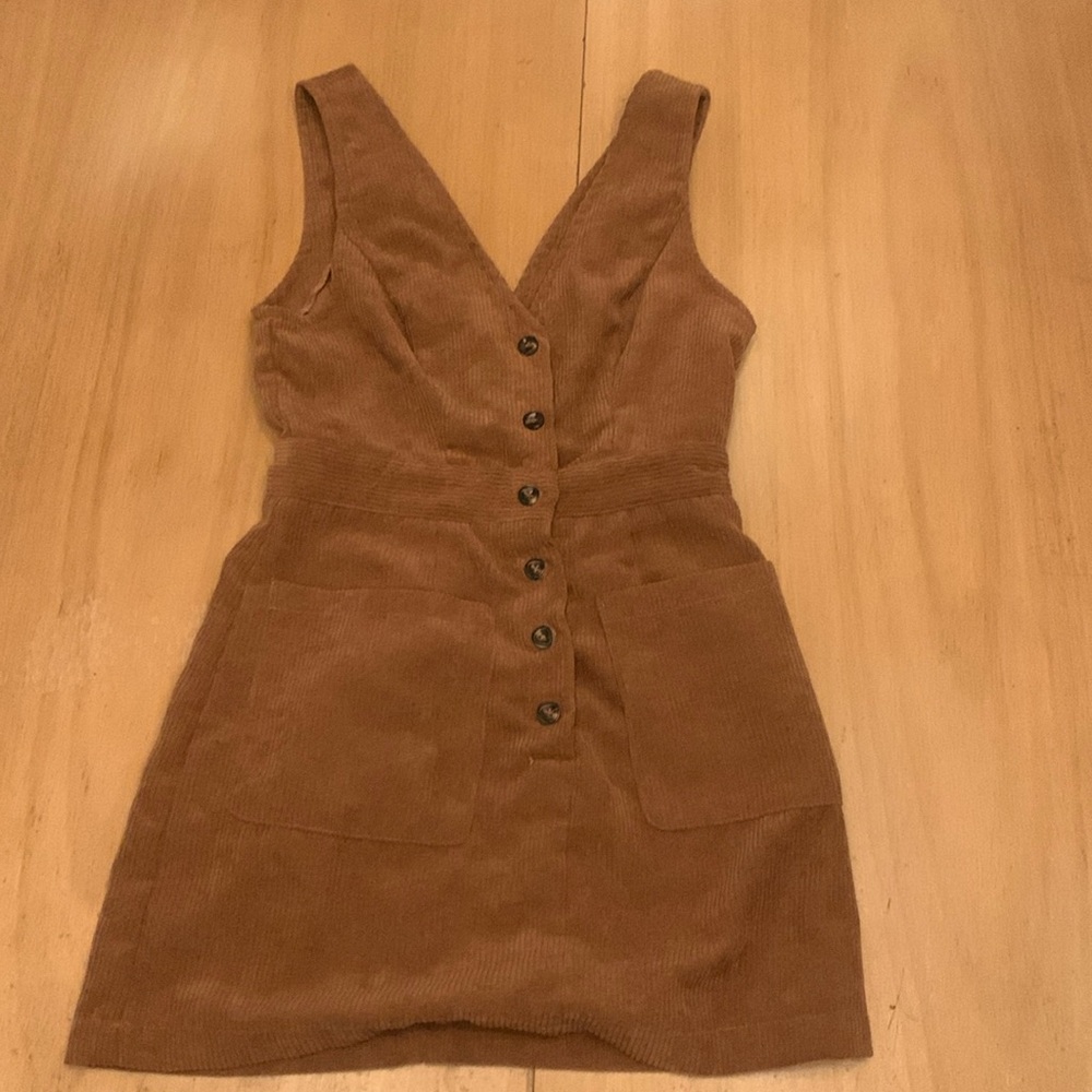 Brown corduroy overall mini